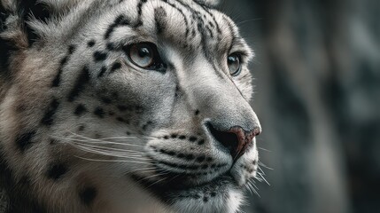 Naklejka premium Close-up snow leopard profile portrait