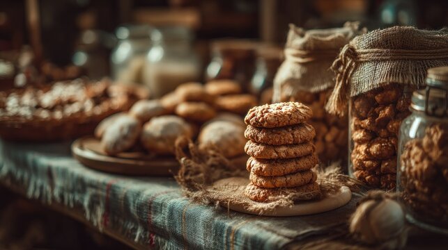 Baked delights displayed on a rustic table