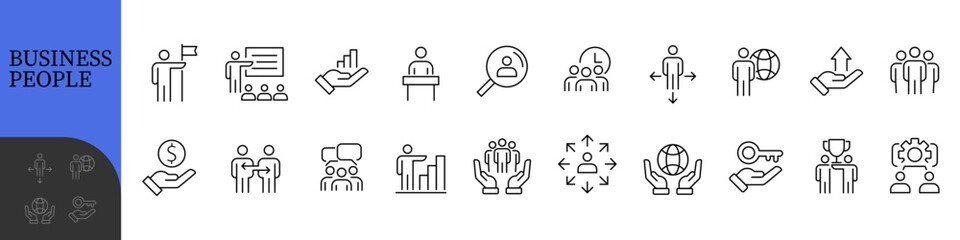 Business People Line Editable Icons set. Vector illustration in modern thin line style of business related icons: research, meeting, business communication, male and female avatars, team structure