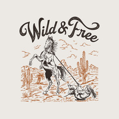 Wild and Free Cowgirl Riding Desert Graphic