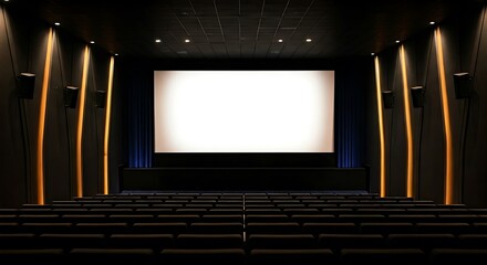 Empty Movie Theater: Awaits the Audience for an Immersive Cinematic Experience, with a Large Screen and Rows of Seats.