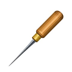 Fototapeta premium Awl tool with wooden handle for leather crafting and sewing projects on a white background