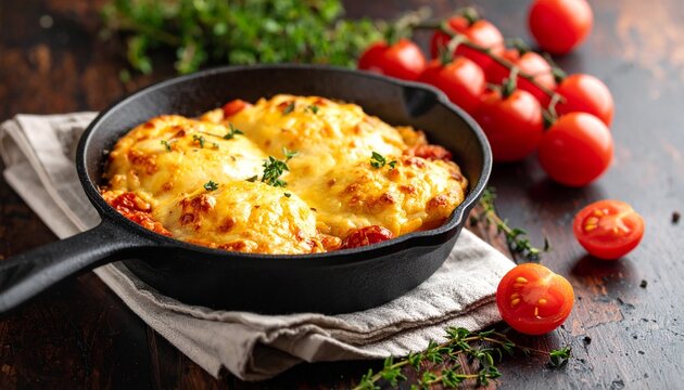 Argentinian Provoleta with Herbs. Vegetarian Meal Close Up