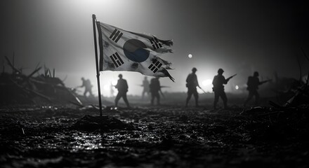 South Korean Flag (Taegeukgi) in Solemn Scenes – Symbolic Representation of National Pride, Ceremonial Moments, and Cultural Heritage