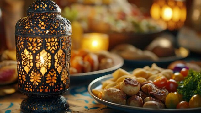 Candlelit dinner with Middle Eastern dishes.
