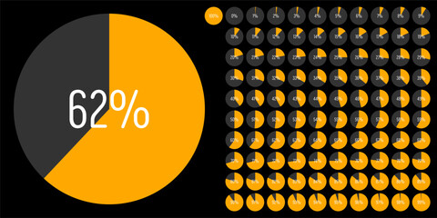 Set of circle percentage progress bar diagrams meters from 0 to 100 ready-to-use for web design, user interface UI or infographic - indicator with yellow