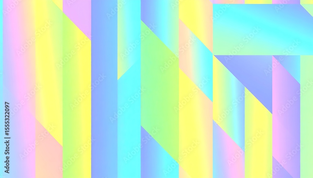 Poster soft pastel hues blend harmoniously across a geometric arrangement of rectangles and triangles creat