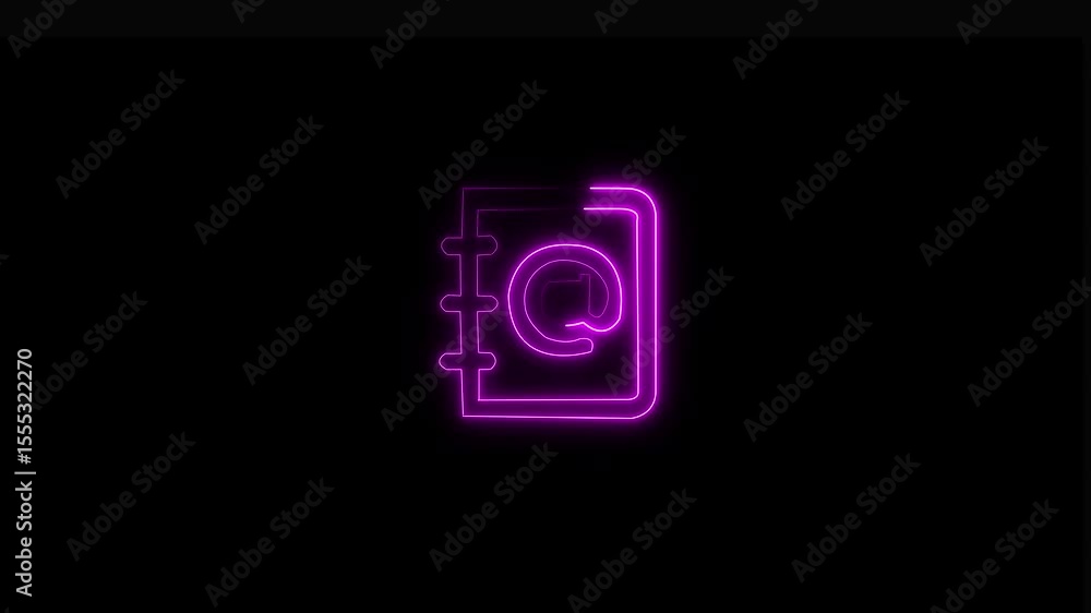 Poster abstract neon glowing notebook icon animation .keeping phone numbers and emails for animated user in