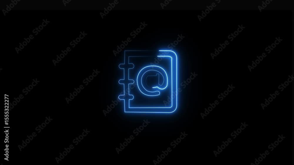 Poster neon bule address book icon animation .contact book icon line animation. contact book icon line anim