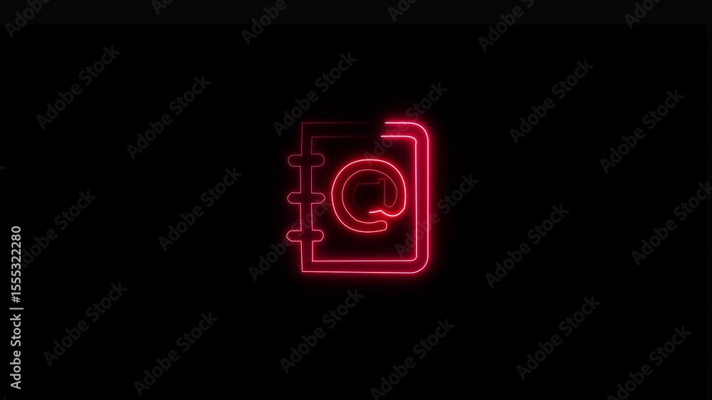 Poster neon red address book icon animation .contact book icon line animation. collection of screen names. 