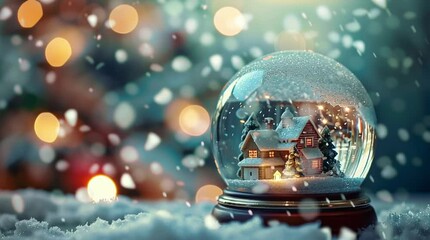 Winter Wonderland Within a Snow Globe: A charming snow globe, capturing the essence of winter with a miniature village scene gently embraced by a snowfall, creating a nostalgic and magical atmosphere. - Powered by Adobe