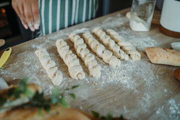 Top view of bread dough and bakery products	