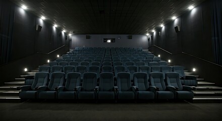 Fototapeta premium Empty Movie Theater Seats Awaiting the Show's Start with Ambient Lighting and a Sense of Anticipation