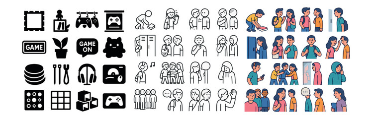 Teamwork and communication icons set – outline, collaboration and group interaction symbols
