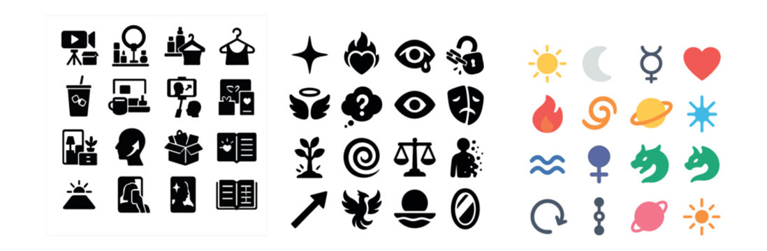 Business and personal development icons set – silhouette, career and growth symbols