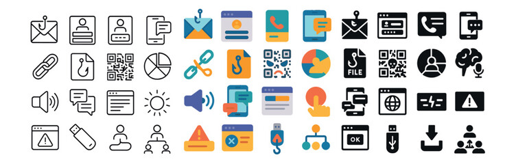 Business and communication icons set &ndash; outline, network and digital media symbols