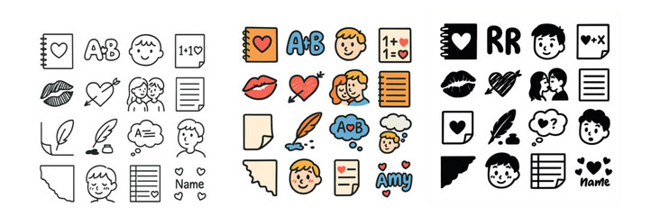 Fototapeta premium Education and communication icons set – outline, learning and discussion symbols