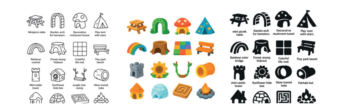 Playground and park fun icons set – 3d, recreation and outdoor activity symbols