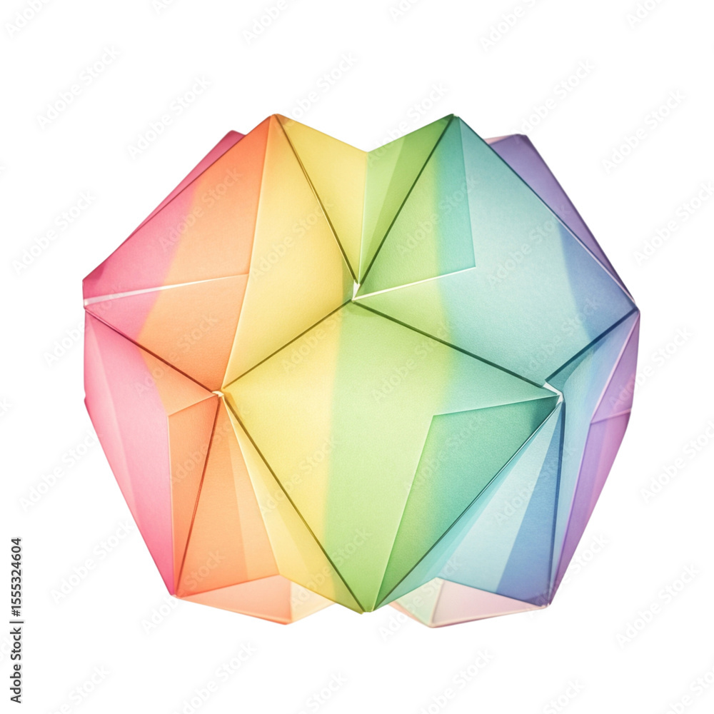 Aufkleber a geometric origami shape showcases vibrant rainbow spectrum colors against a stark black background