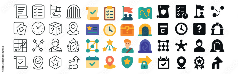 Poster business and productivity icons set – flat, workflow and task management symbols