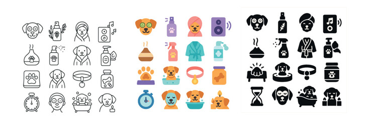 Pet care icons set – flat, grooming and wellness symbols for animal lovers