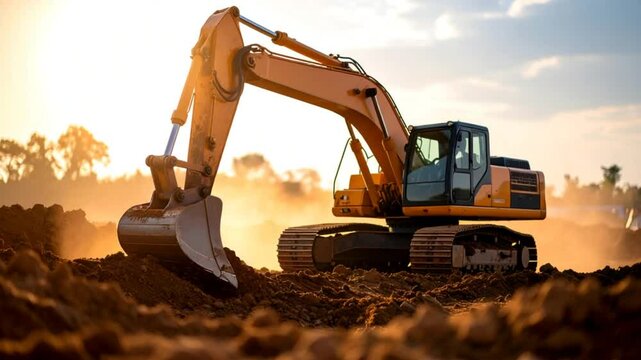 Excavator digging earth outdoors