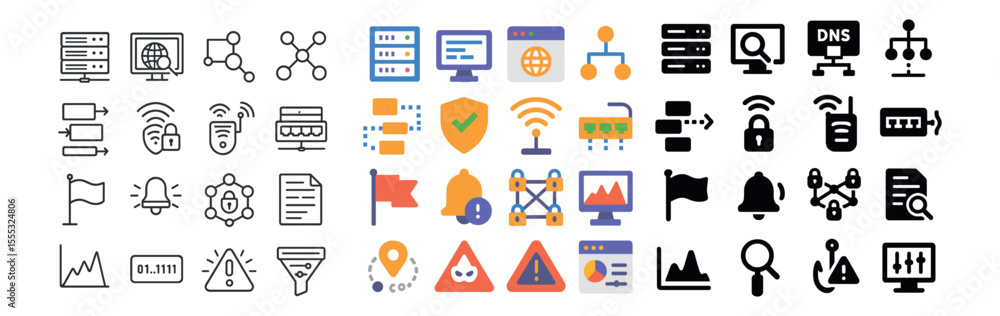 Poster network and security icons set – flat, digital protection and data symbols