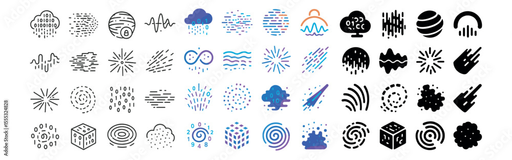 Poster tech and data line icons set – outline, technology and digital design symbols