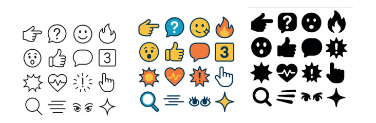 Emoticon icons set – outline and flat, emojis and expressive symbols for communication