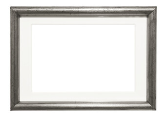Vintage silver-plated simple picture frame with passepartout on transparent background.