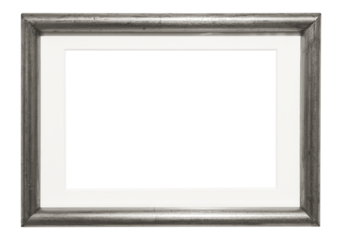 Vintage silver-plated simple picture frame with passepartout on transparent background.