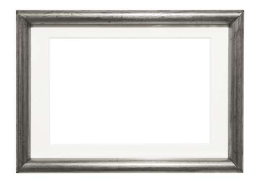 Vintage silver-plated simple picture frame with passepartout on transparent background.