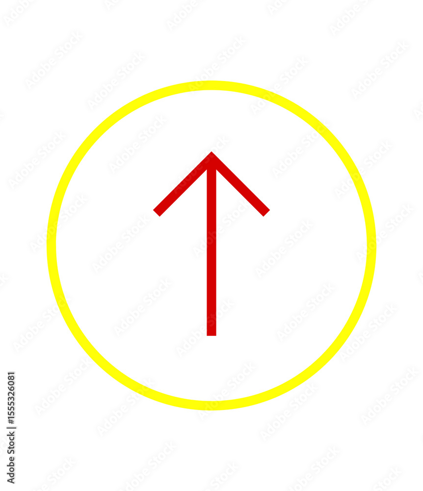 Poster striking red arrow ascending within a yellow circle a bold graphic symbolizing progress, direction, 
