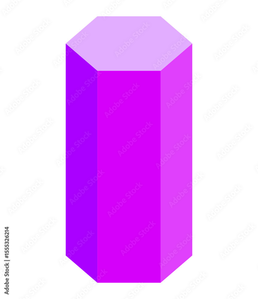 Poster 3d render of a purple hexagonal prism on transparent background, ideal for product mockups and geome