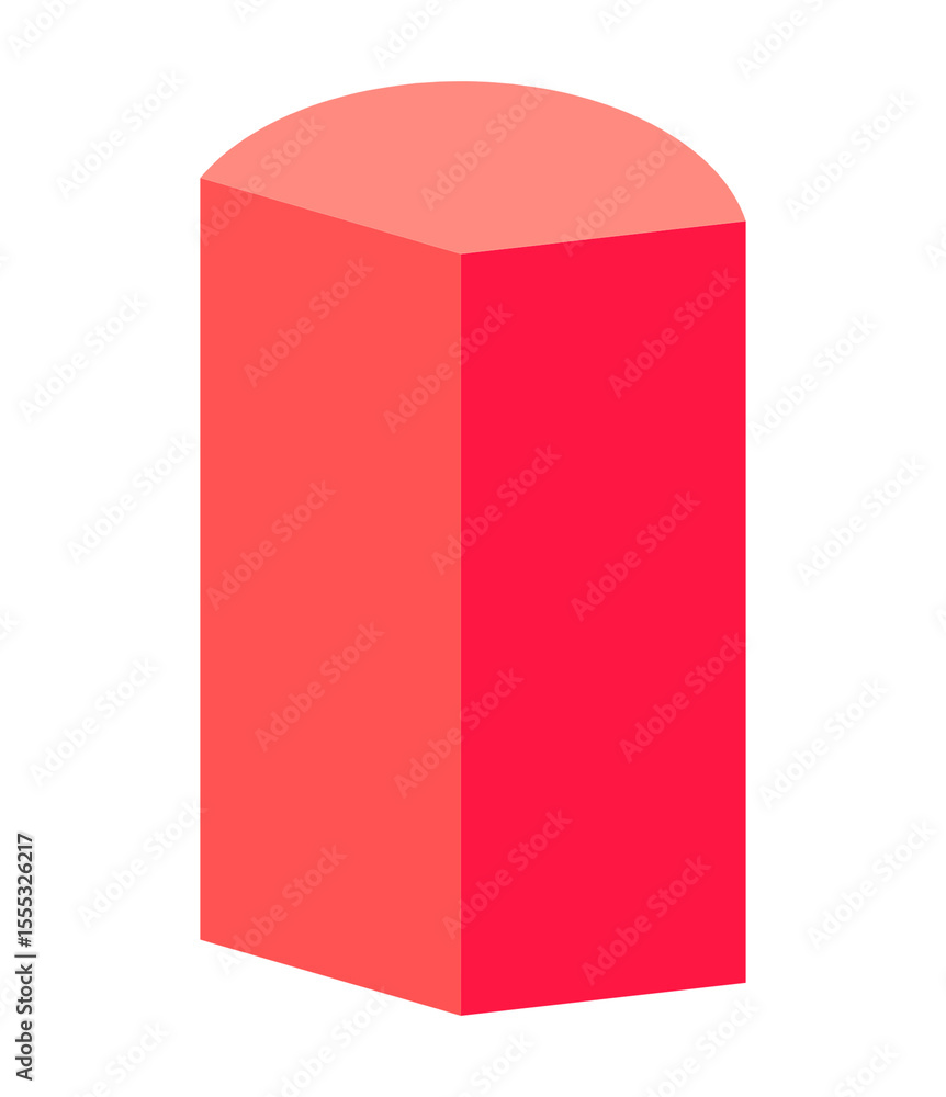 Poster 3d render of a red rectangular prism with rounded top on transparent background, ideal for product m