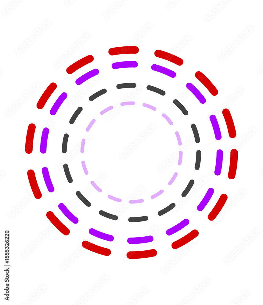Aufkleber abstract circular pattern with dashed lines in red, purple, and gray on transparent background, idea