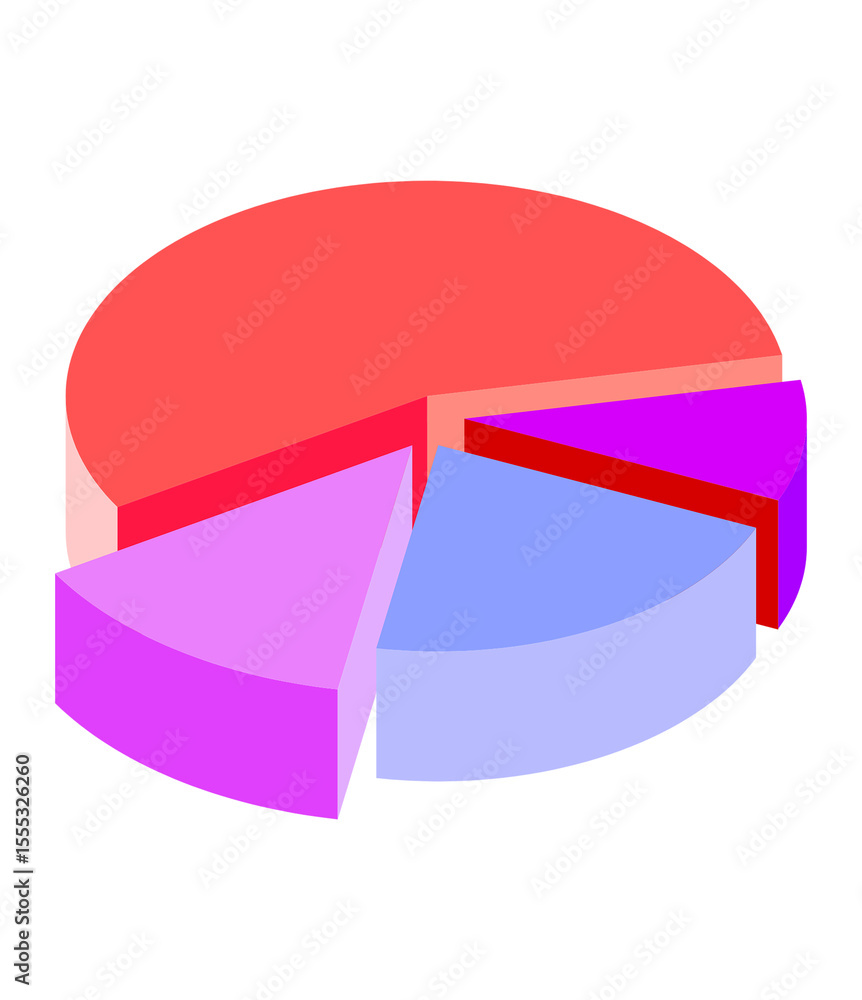 Poster isometric pie chart with colorful slices on transparent background representing data analysis and ma