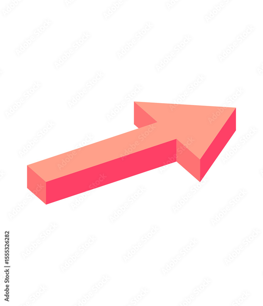 Poster isometric arrow pointing right on transparent background, representing data analysis and statistical