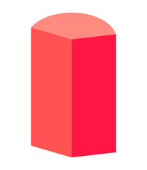 3D Render of a Red Rectangular Prism with Rounded Top on Transparent Background, Ideal for Product Mockups and Geometric Visualizations, Graphic Design Resource