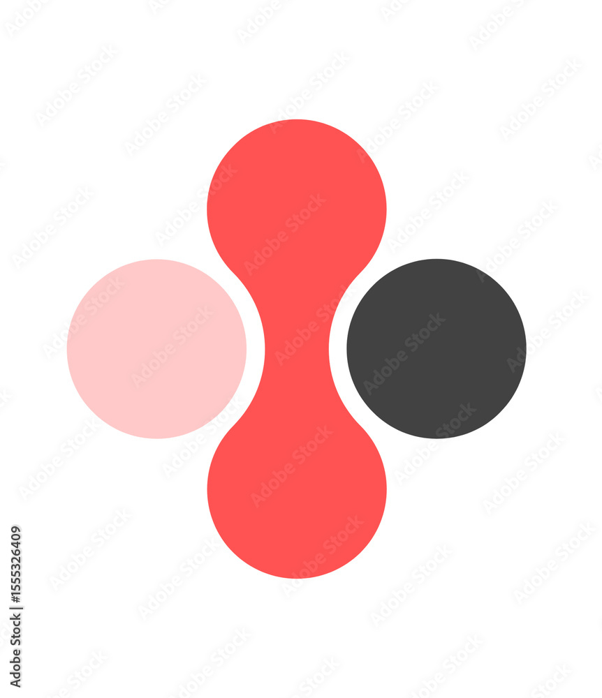Poster abstract geometric design with interlocking circles and rounded shapes on a transparent background, 