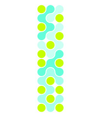 Vertical Arrangement of Interconnected Blob Shapes with Circular Accents on a Checkered Backdrop, Forming a Unique and Playful Abstract Pattern