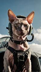 Fighter Pilot Cat in Jet Cockpit