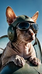 Fighter Pilot Cat in Jet Cockpit