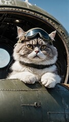 Fighter Pilot Cat in Jet Cockpit