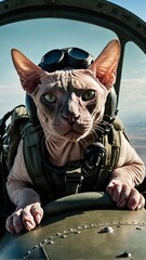 Fighter Pilot Cat in Jet Cockpit