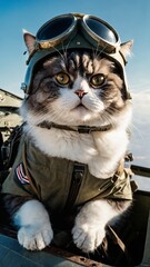 Fighter Pilot Cat in Jet Cockpit