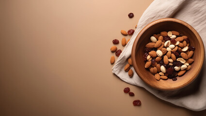 Mixed Nuts on Cloth in Bowl, Protein Packed Superfood Snack Copy Space
