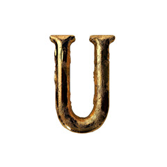 Golden letter U with textured surface, showcasing vintage style and elegance. This decorative letter can be used for various design projects