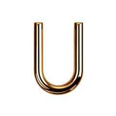 Shiny, metallic letter U in gold finish, showcasing smooth and reflective surface that adds modern touch to any design