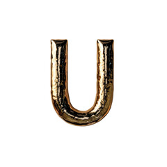 Shiny, metallic letter U with smooth surface and reflective finish, perfect for decorative or artistic purposes